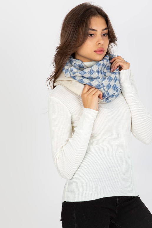 Ecru-tmavě modrý kostkovaný dámský komín