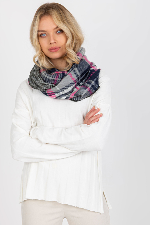 Šedorůžový dámský kostkovaný zimní komín