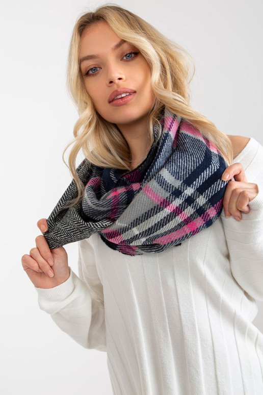 Šedorůžový dámský kostkovaný zimní komín