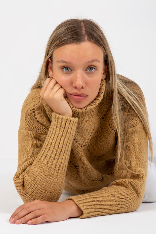 Velbloudí volný svetr s rolákem s...