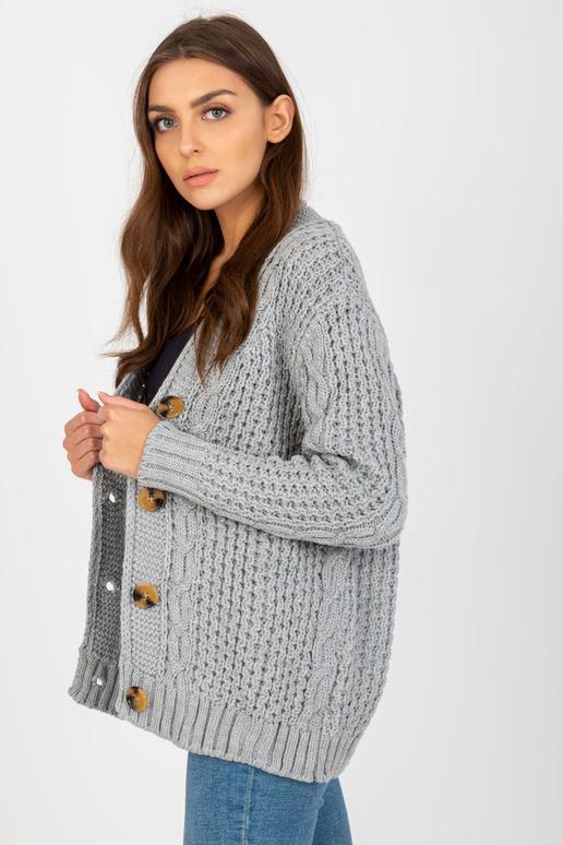 Šedý dámský kardigan s copánky RUE PARIS