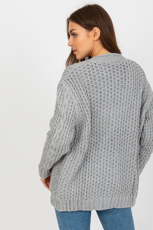 Šedý dámský kardigan s copánky RUE PARIS