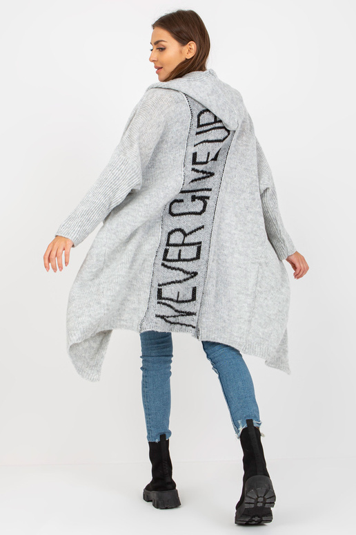 Šedý pletený kardigan s nápisem na...