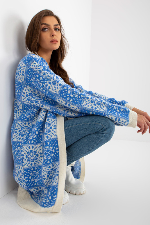 Bílo-modrý vzorovaný dámský kardigan...