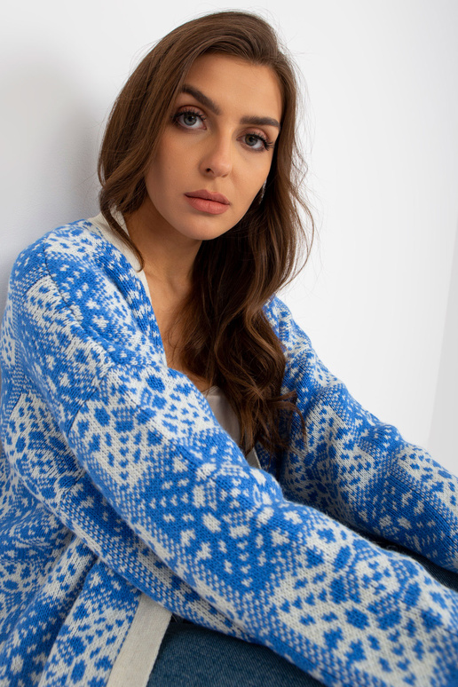 Bílo-modrý vzorovaný dámský kardigan...