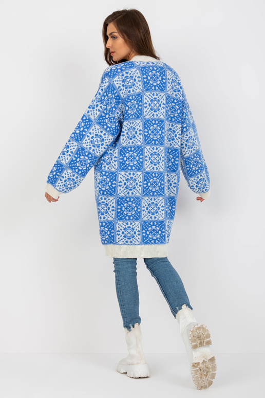 Bílo-modrý vzorovaný dámský kardigan...