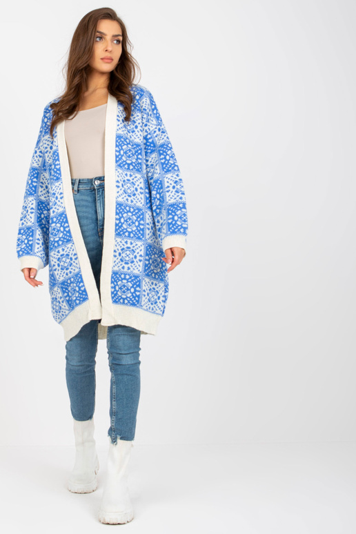 Bílo-modrý vzorovaný dámský kardigan...