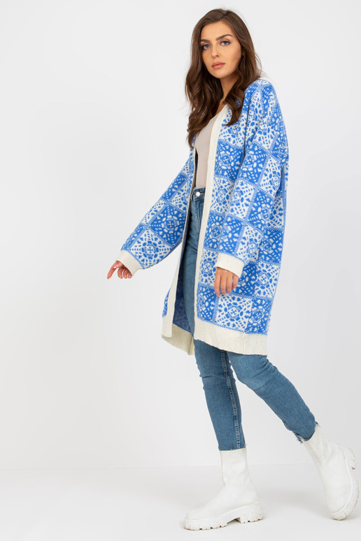 Bílo-modrý vzorovaný dámský kardigan...
