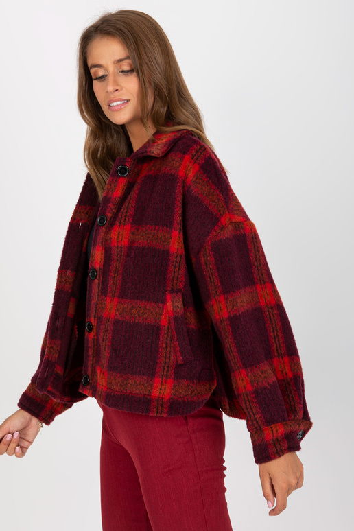 Vínová kostkovaná košile s kapsami