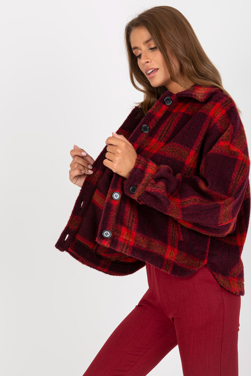 Vínová kostkovaná košile s kapsami