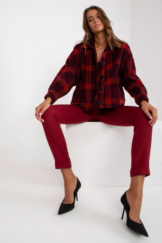 Vínová kostkovaná košile s kapsami