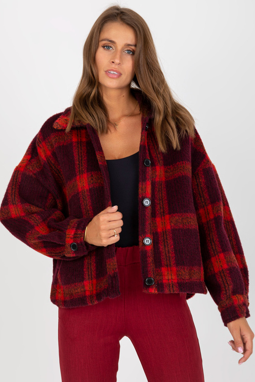 Vínová kostkovaná košile s kapsami