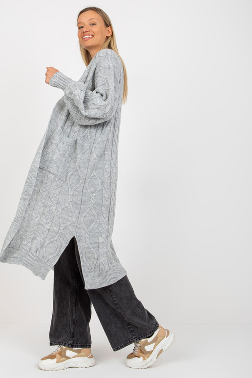 Šedý maxi kardigan s kapsami RUE PARIS