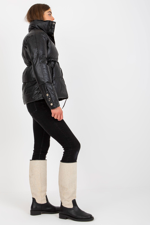 Černá zimní bunda z eko kůže bez kapuce