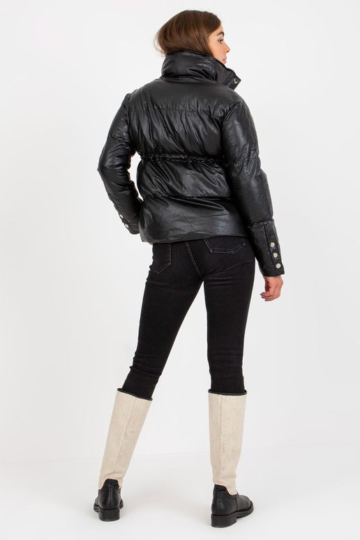 Černá zimní bunda z eko kůže bez kapuce