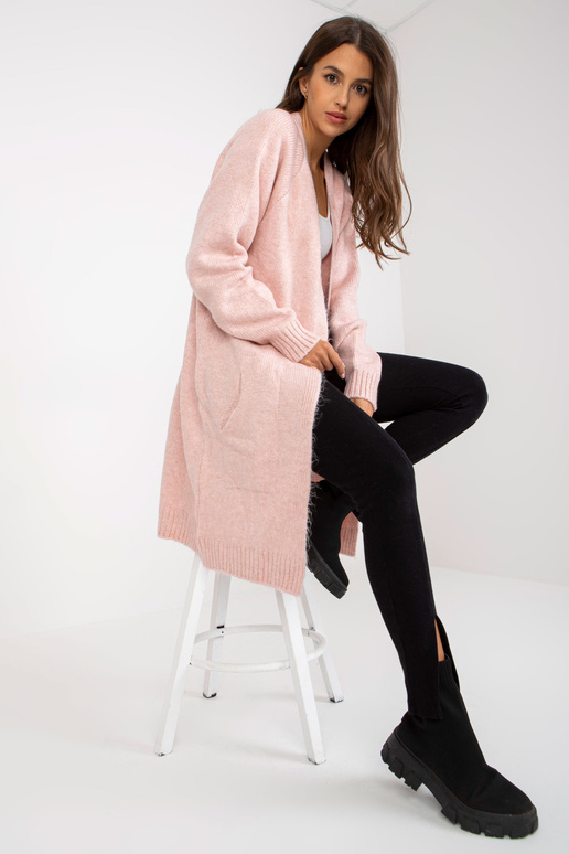 Světle růžový volný kardigan bez...