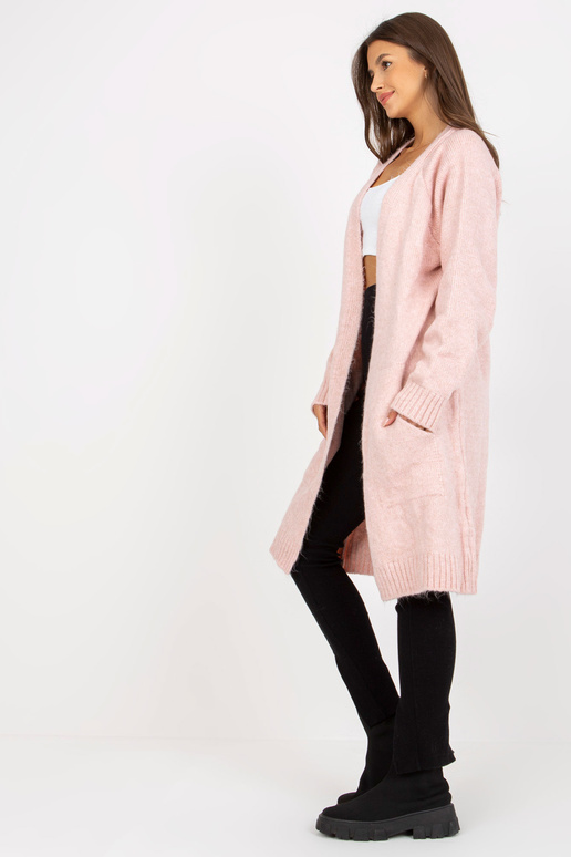 Světle růžový volný kardigan bez...