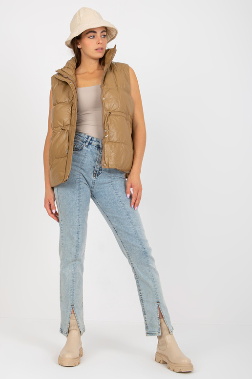 Velbloudí vesta z eko kůže s lemy