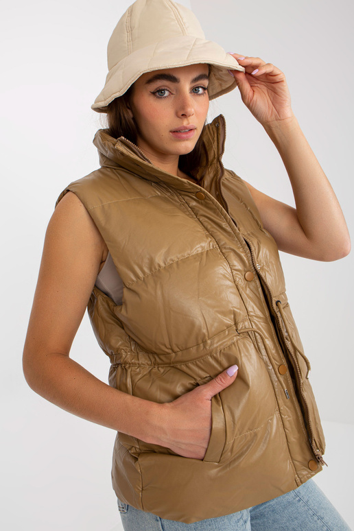 Velbloudí vesta z eko kůže s lemy