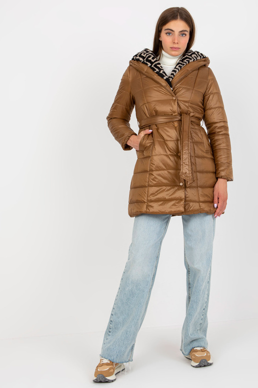 Camel prošívaná přechodná bunda s kapucí