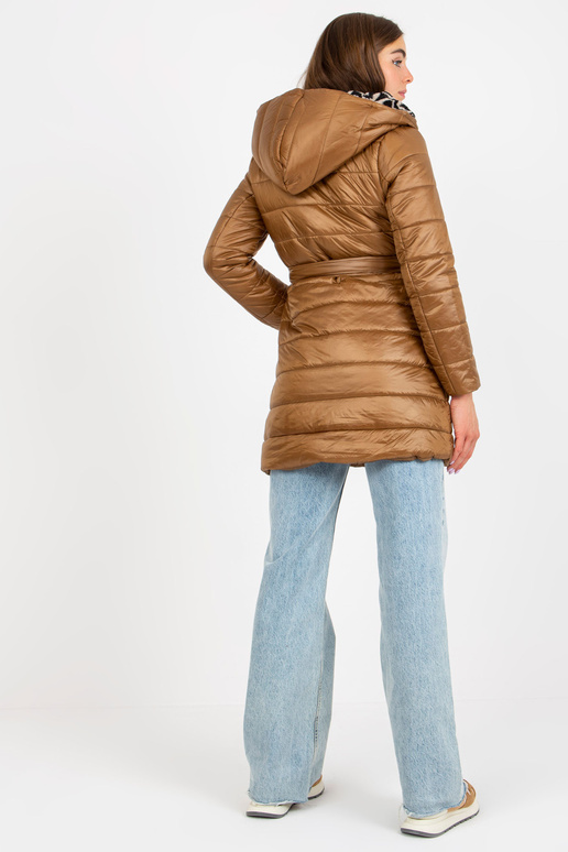 Camel prošívaná přechodná bunda s kapucí