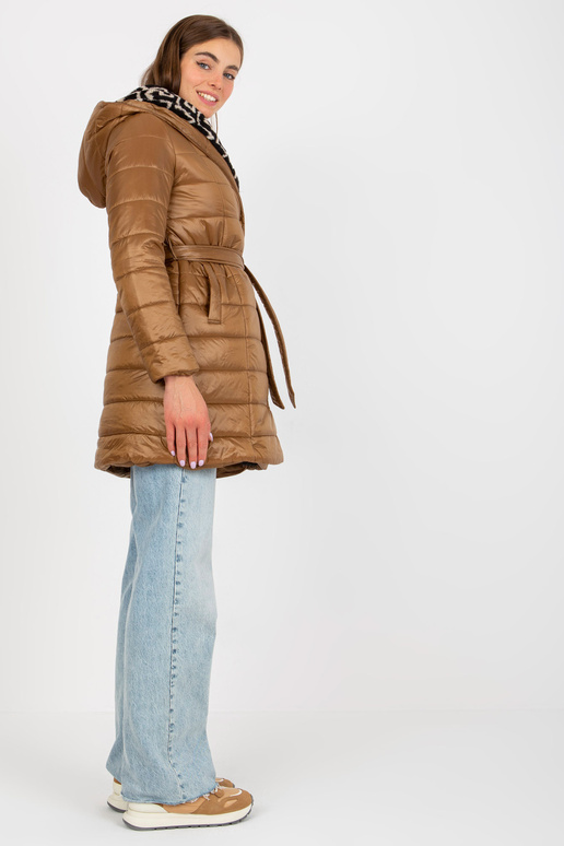 Camel prošívaná přechodná bunda s kapucí