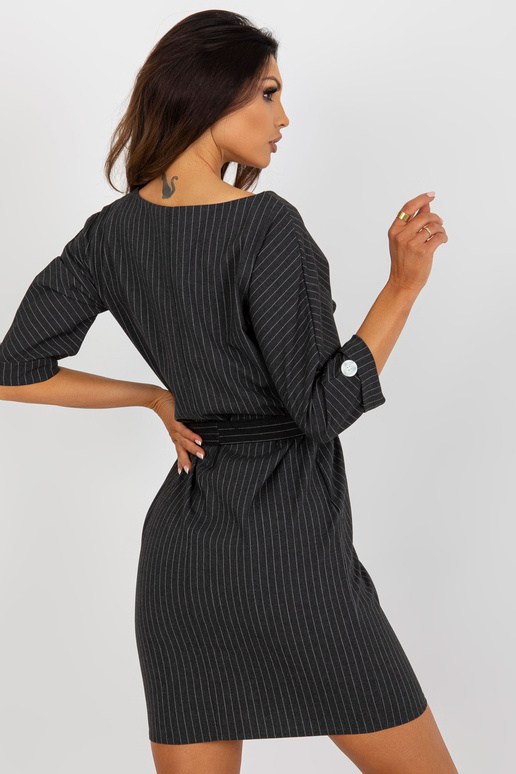 Tmavě šedé pruhované tužkové šaty...