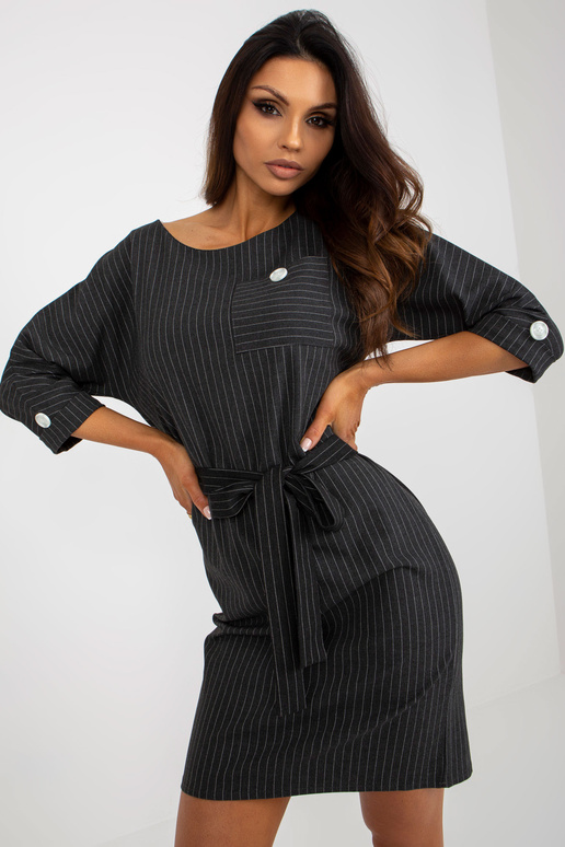 Tmavě šedé pruhované tužkové šaty...