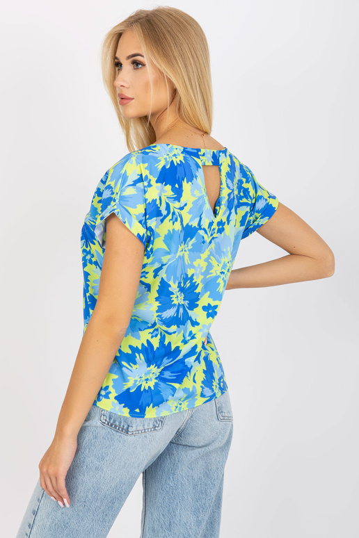 Modrožlutá volná halenka s potiskem...