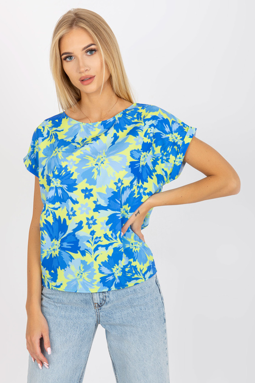 Modrožlutá volná halenka s potiskem...