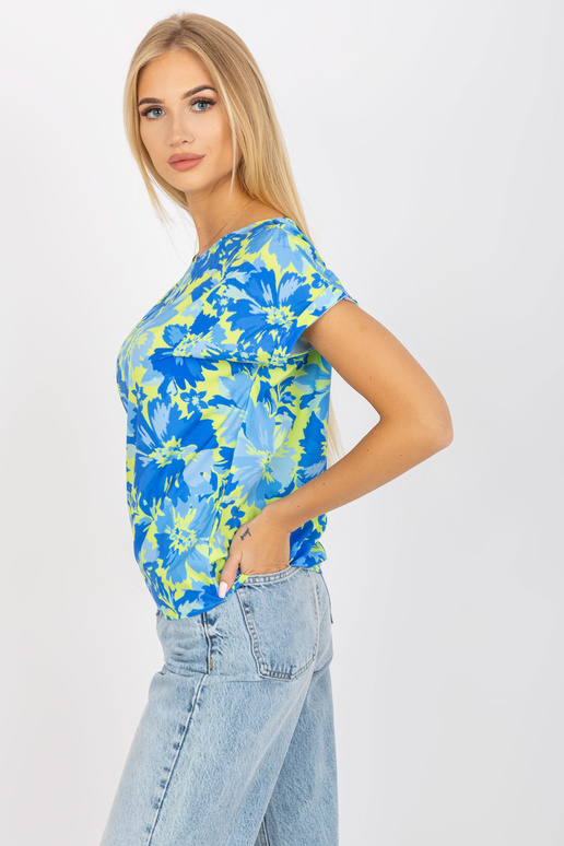 Modrožlutá volná halenka s potiskem...