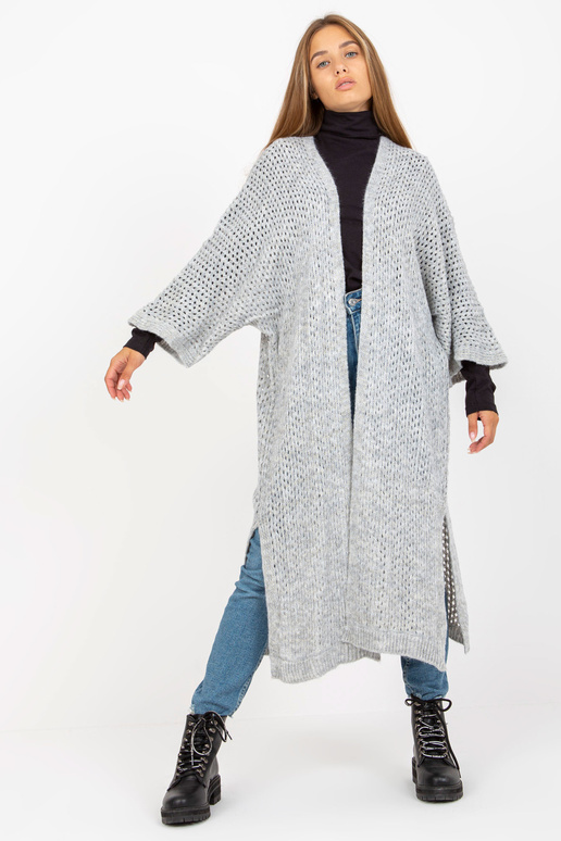 Šedý dlouhý prolamovaný kardigan s... Šedý dlouhý prolamovaný kardigan s...