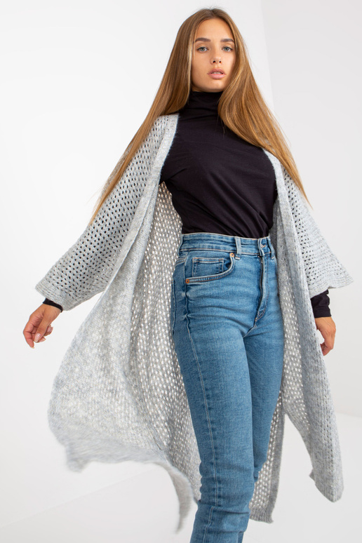 Šedý dlouhý prolamovaný kardigan s... Šedý dlouhý prolamovaný kardigan s...