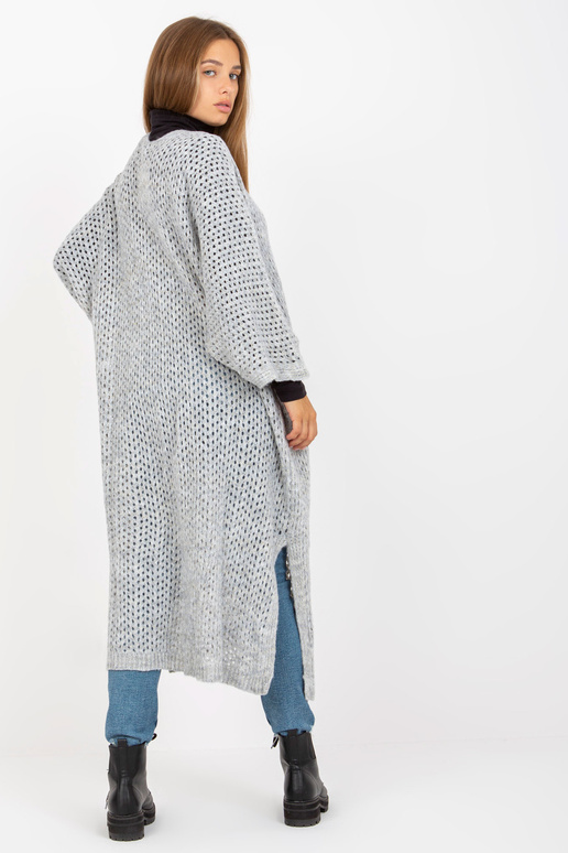 Šedý dlouhý prolamovaný kardigan s... Šedý dlouhý prolamovaný kardigan s...