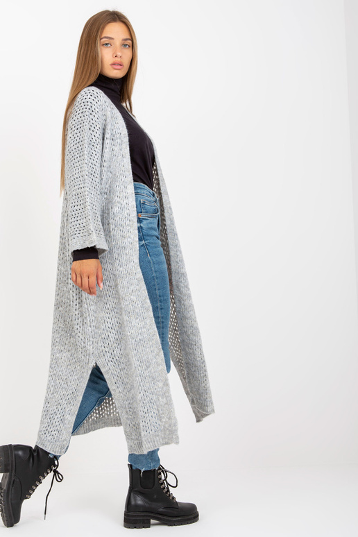 Šedý dlouhý prolamovaný kardigan s... Šedý dlouhý prolamovaný kardigan s...