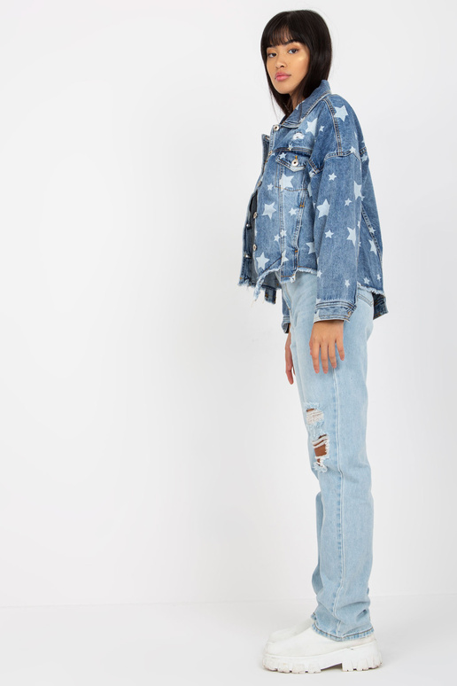 Modrá dámská džínová bunda s potiskem...