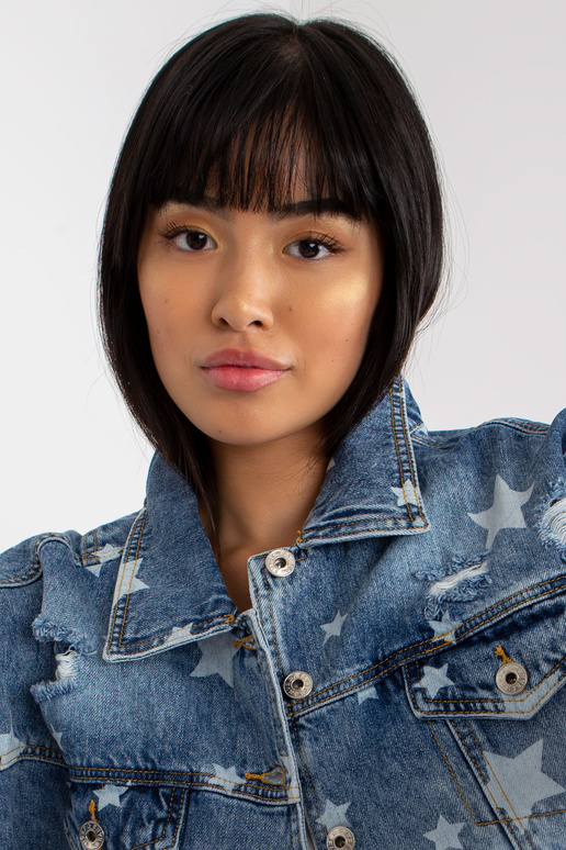 Modrá dámská džínová bunda s potiskem...