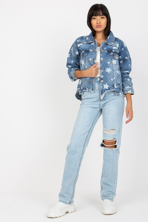 Modrá dámská džínová bunda s potiskem...