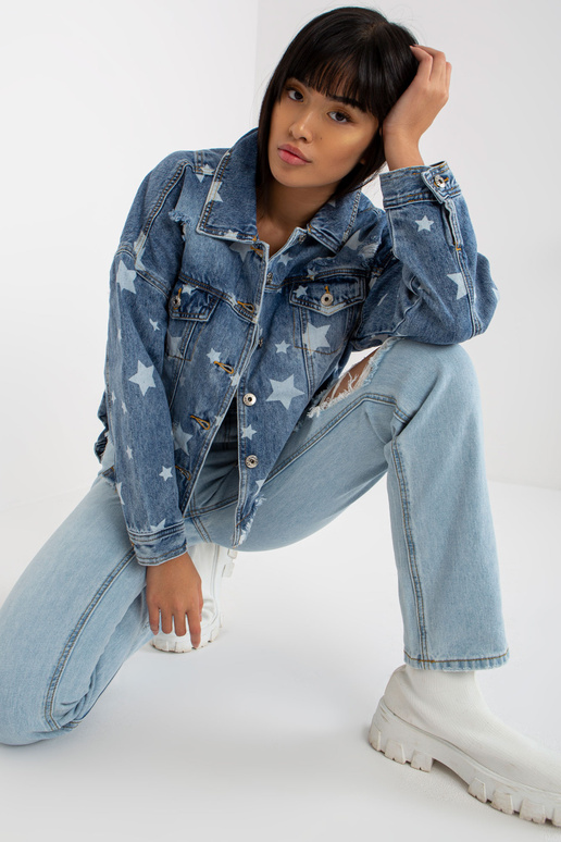 Modrá dámská džínová bunda s potiskem...