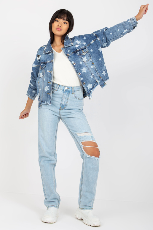 Modrá dámská džínová bunda s potiskem...