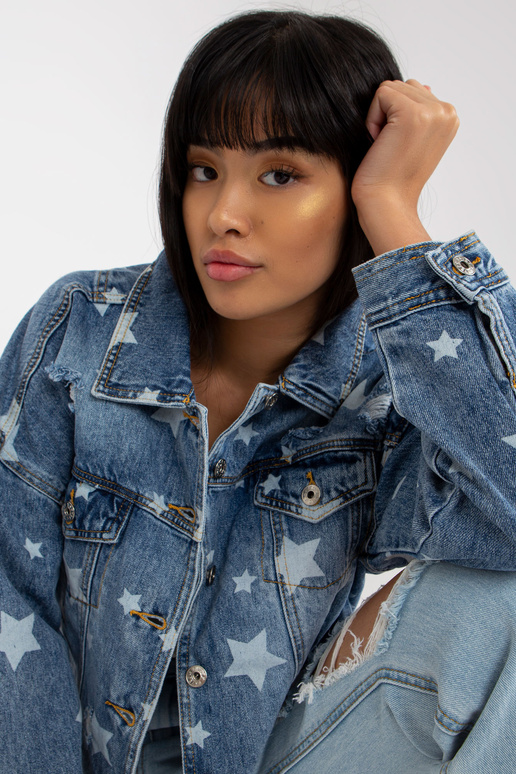 Modrá dámská džínová bunda s potiskem...