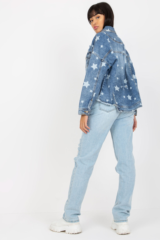 Modrá dámská džínová bunda s potiskem...