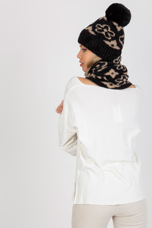 Černo-béžový dámský zimní šátek