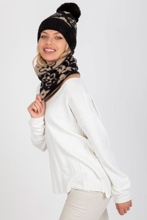 Černo-béžový dámský zimní šátek