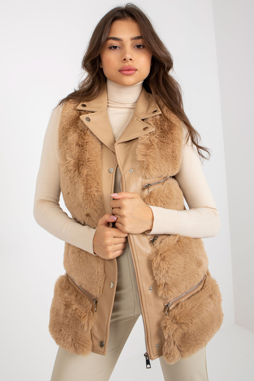 Béžová dámská eko kožená vesta s... Béžová dámská eko kožená vesta s...