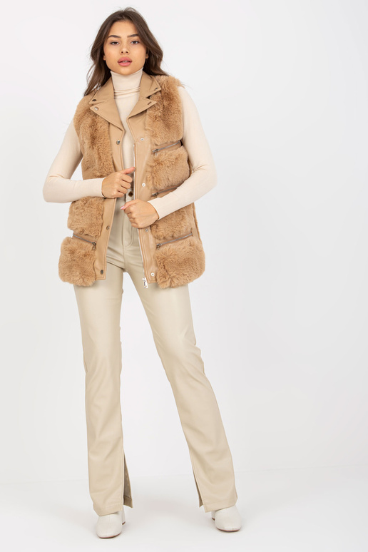 Béžová dámská eko kožená vesta s... Béžová dámská eko kožená vesta s...