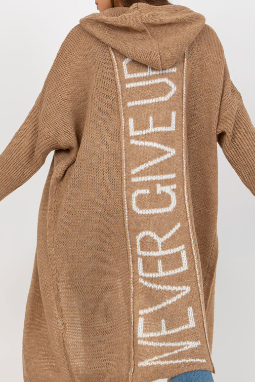 Tmavě béžový pletený kardigan s...