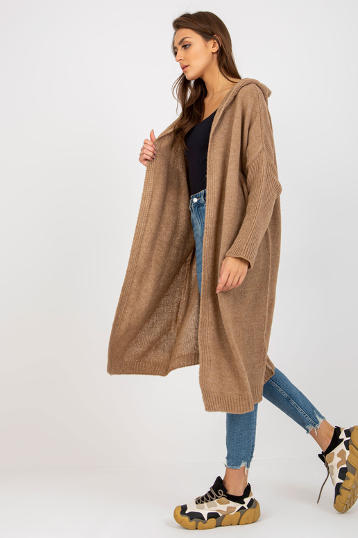 Tmavě béžový pletený kardigan s...
