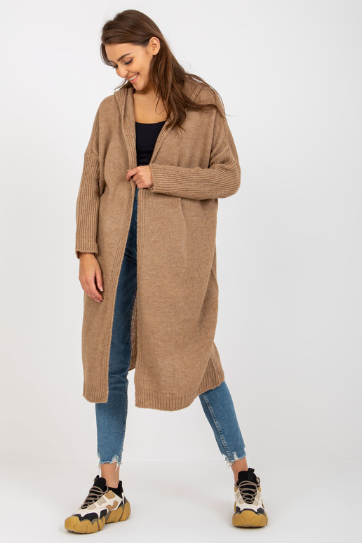 Tmavě béžový pletený kardigan s...