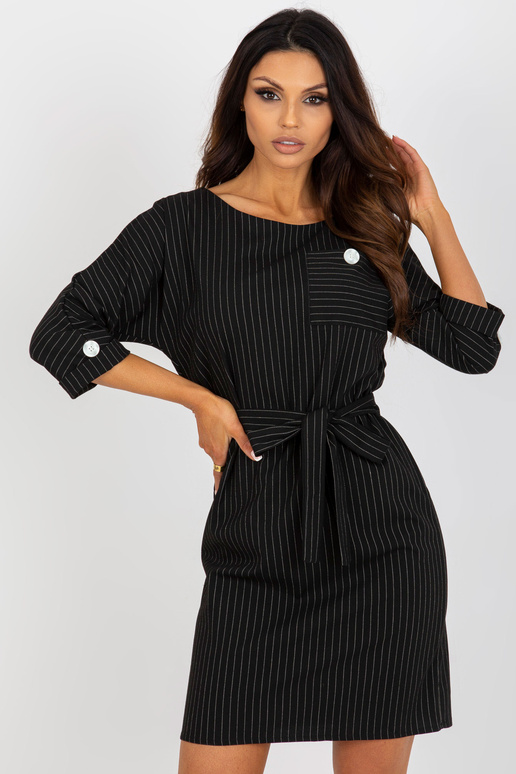 Pruhované šaty s 3/4 rukávem s černou...